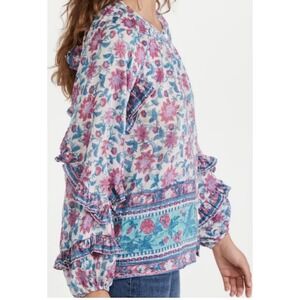 Bell Alicia Bell Callie Silk Blend Floral Block Print Ruffle Sleeve Blouse XL